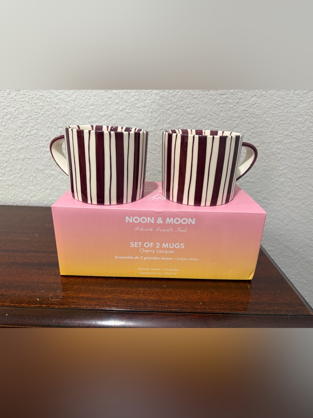 Noon and Moon Cherry Lacquer Stripe Mug Set - 4 Ceramic Mugs - Picture 2 of 7